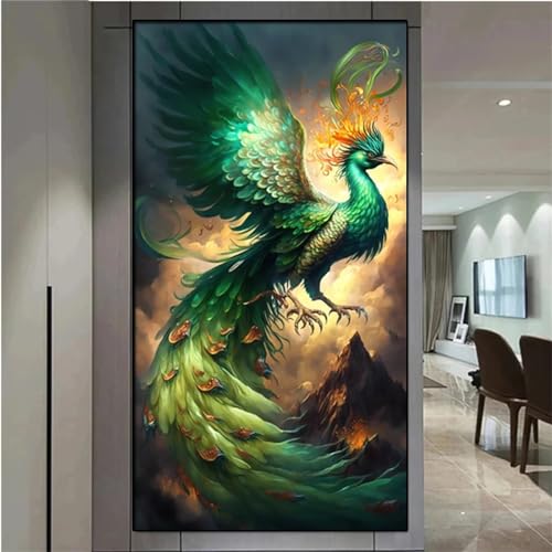 Peinture Diamant Phénix Vert 5D Broderie Diamant Grand Format Point de Croix Adulte 100x50cm
