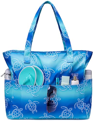 Image of Waterproof Beach Tote Pool Bags for Women Ladies Extra Large Gym Tote Carry On Bag With Wet Compartment for Weekender Travel