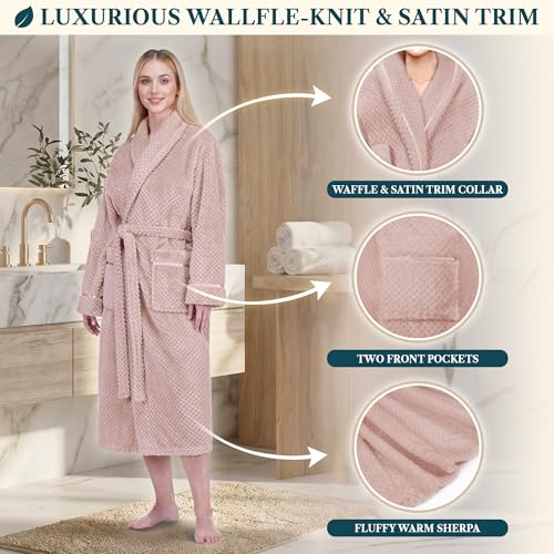 Image of PAVILIA Plush Robe for Women, Soft Fleece Long Spa Robe, Ladies Bathrobe with Pockets