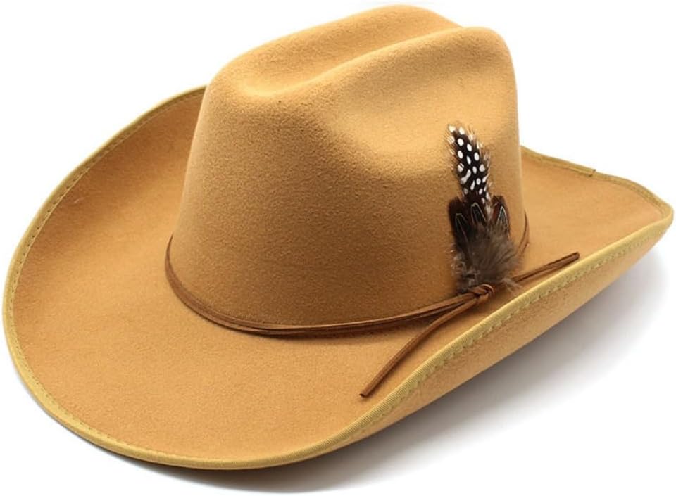 Classic Western Wool Felt Cowboy Hat, Black, Leather Band