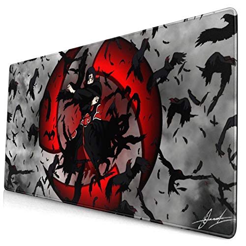 Anime Naruto Akatsuki Uchiha Itachi Sharingan Gaming Keyboard and Mouse Pad Large Extended Gamer Mouse Mat Non-Slip Rubber Full Desk Mousepad for Computer Laptop Office 15.8 x 29.5 Inch