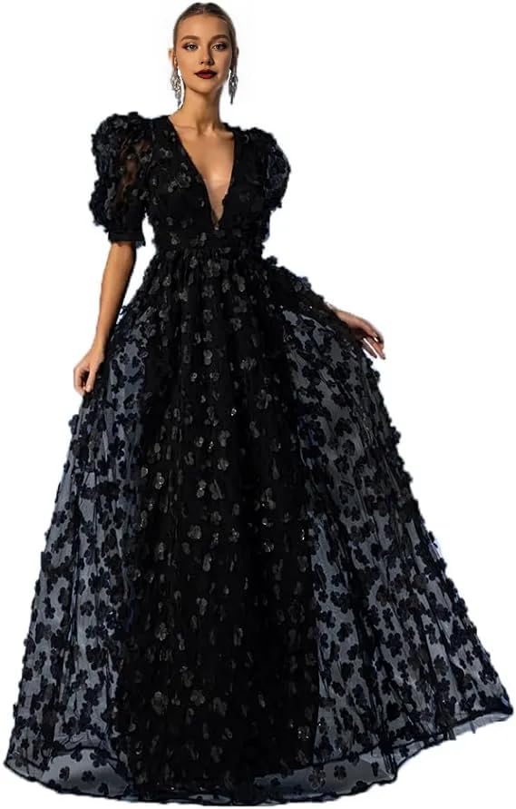 Mesh A-Line Formal Dress Short Sleeves Maxi for Wedding Party Evening Gown with Ruched Appliques