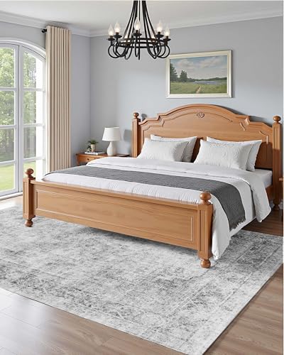 Tapis salon grand format style bohème chic gris doux - 5