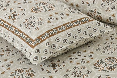 Image of King Size Cotton Bedsheet | 300 TC | 100% Cotton Flatsheet King Size with Two Pillow Covers | (254 * 274 cm, Khaki)