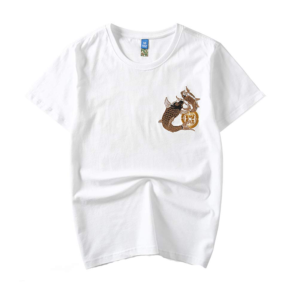 BaronHong Męski Oversize bawełniany t-shirt chiński haft zwierzęcy z krótkim rękawem