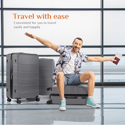 Image of Sweetcrispy 3 Piece Luggage Set, ABS Hard Shell Carry On Suitcase with Smooth Spinner Wheels and TSA Lock, Lightweight Rolling Travel Luggage 20 /24 /28 Inch for Travel Business Vacation, Dark Grey