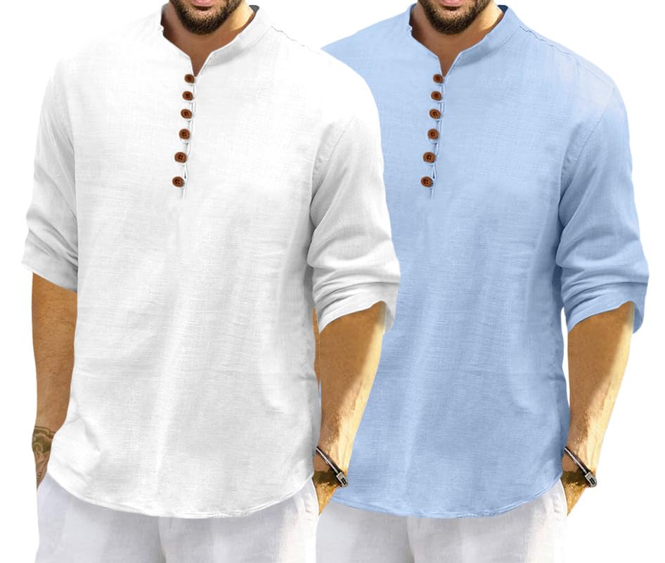 Image of ROYALSCOUT Men's Cotton Polyester Blend Solid Regular Fit Full Sleeve Short Kurta | Ethnic, Lightweight Summer Kurta for Daily & Occasion Use