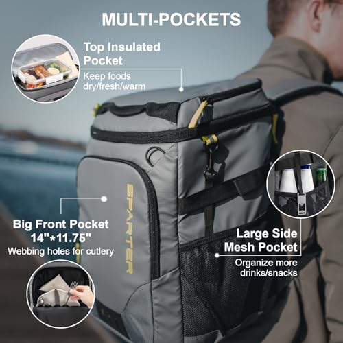 Image of SPARTER Backpack Cooler Insulated Leak Proof 33 /49 Cans, 2 Insulated Compartments Thermal Bag, Portable Lightweight Beach Travel Camping Lunch Backpack for Men and Women