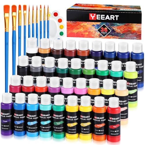 36 Colors Acrylic Paint Set, Yeeart Acrylic Paint, 2oz Bottles, ...