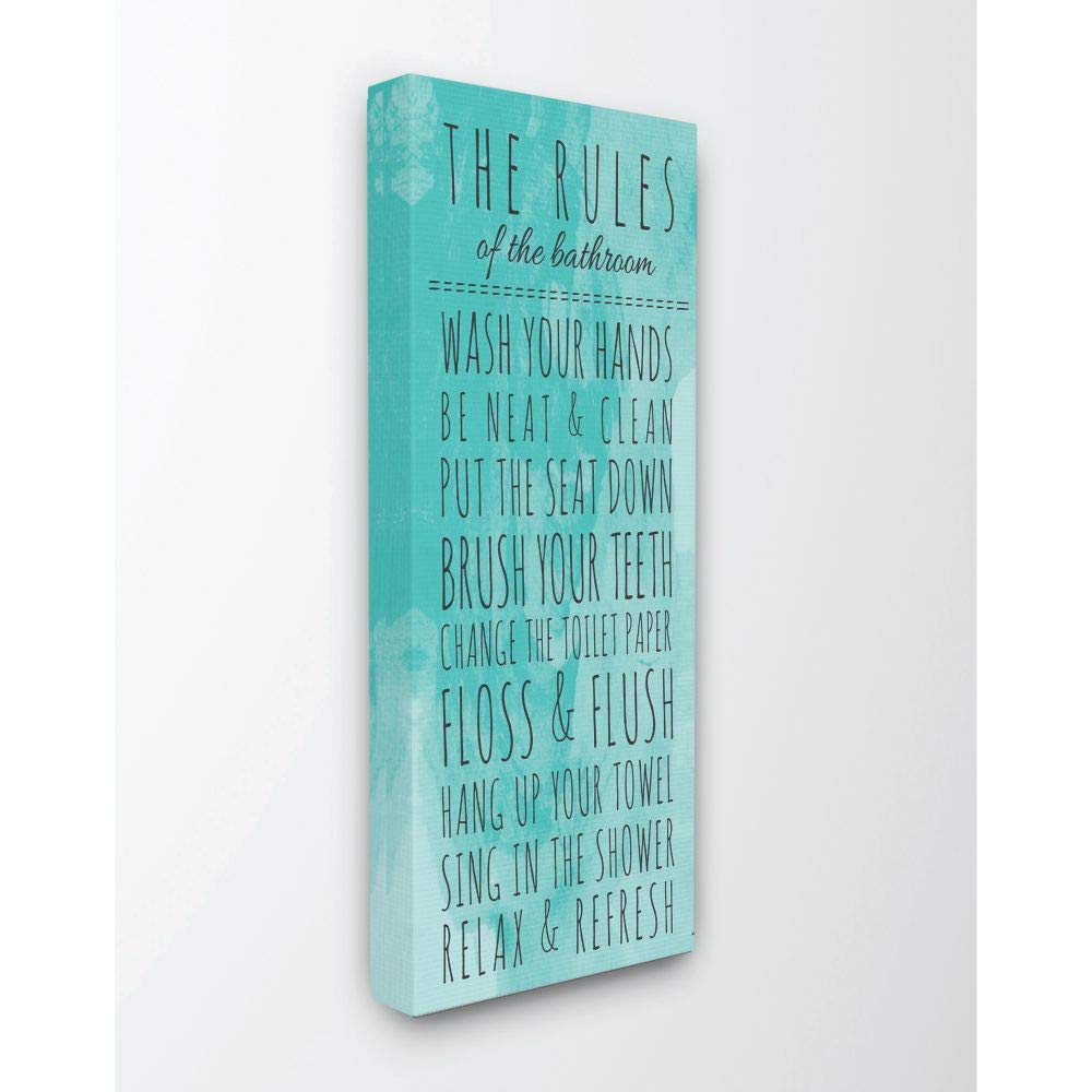 Stupell Industries Home Décor Bathroom "The Rules" Turquoise Stretched Canvas Wall Art, 10 x 1.5 x 24, Proudly Made in USA