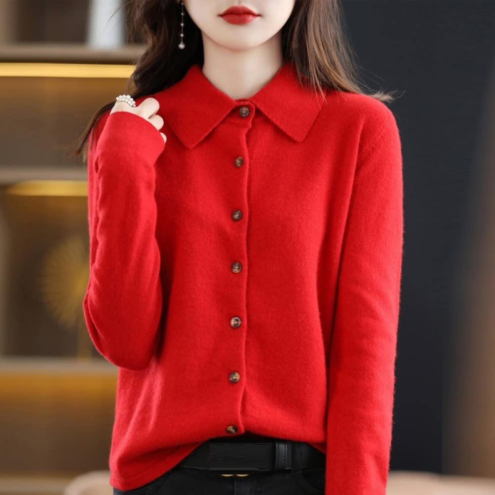 EIBA Cárdigans para Mujer Cárdigans De Punto para Mujer Moda Llanura Cuello Rojo Botón De Solapa Suéteres Delanteros Abiertos Cárdigan Otoño Invierno Suave Y Acogedor Abrigo De Punto Básico A