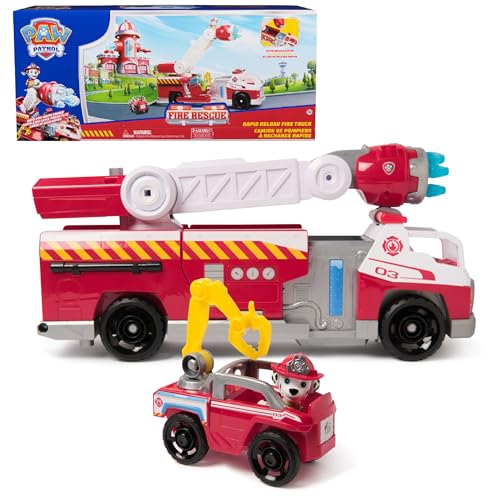 Paw Patrol Fire Rescue: Rapid Reload Fire Truck with Marshall Figure, Quick-Fire Launcher, Lights & Sounds, Kids Toys for Boys & Girls Ages 3 and Up