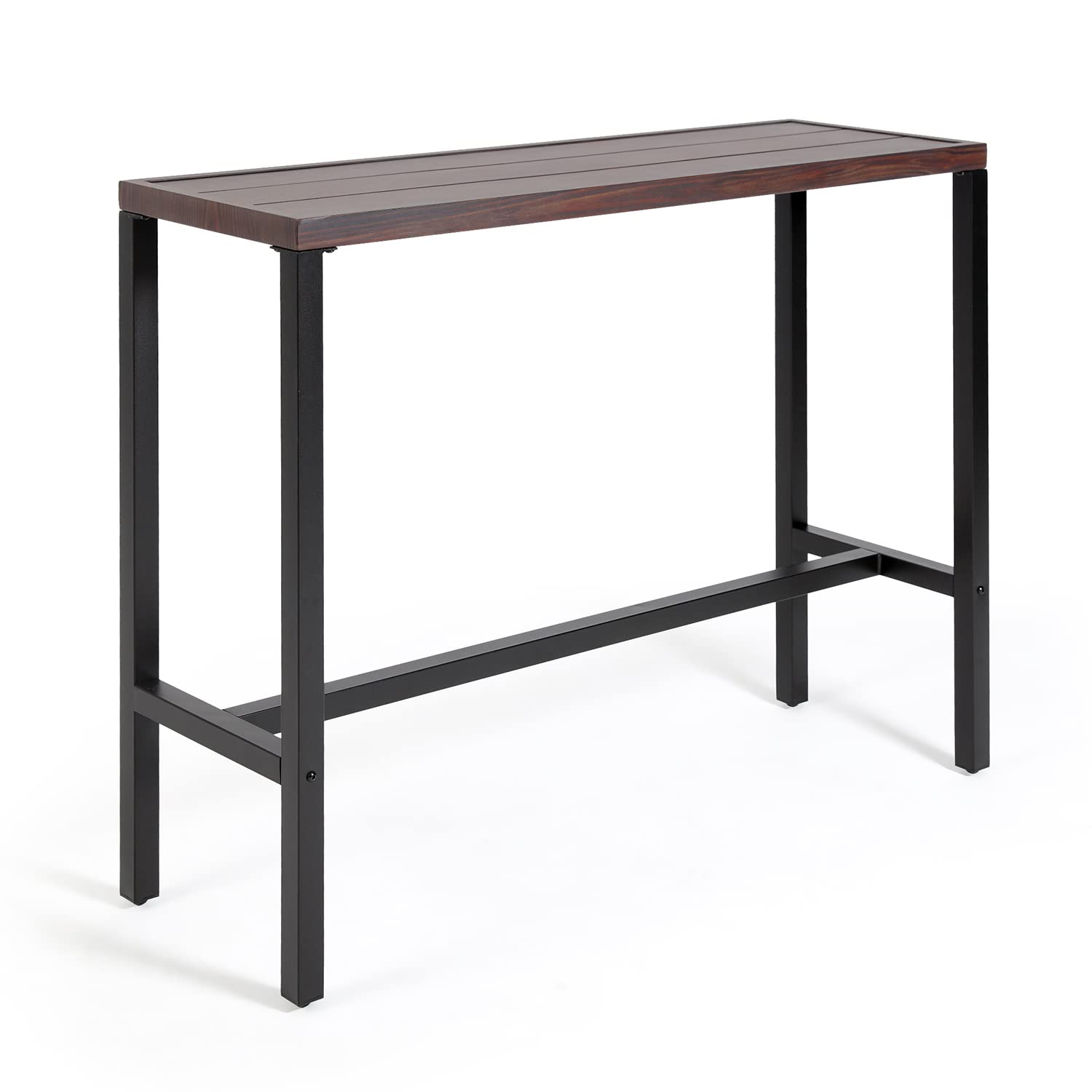 Anmutig Outdoor Counter Height Bar Table, 53.1” Pub Height Dining Bar Table with Wood-Like Metal Tabletop for Hot Tub, Garden, Yard, Balcony, Poolside, Indoor