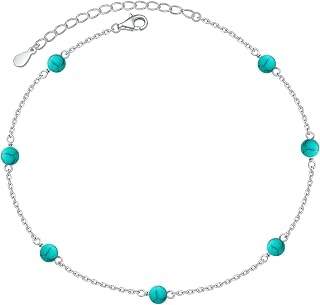 Flyow Damen Fußkettchen Böser Blick/Erstellte Türkis/Unendlichkeit/Herz/Lotusblume Geschichtet Fußkette Verstellbare Sommer Strand Knöchel Armband Schmuck Geschenk