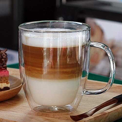 Double Wall Glass Cup Thermo Large Insulated Glass Mug with Handle Espresso Coffee Mug Heat-Resistant Drinkware Borosilicate Tea Cup Mug for Latte,Cappuccino, Americano, Beverage,Drink,350ml/12oz