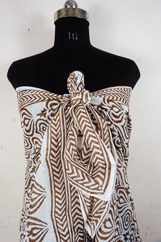 100% Cotton Block Print Sarong - Women's Swimsuit Wrap Cover-Up, Long Beachwear & Resort Apparel4