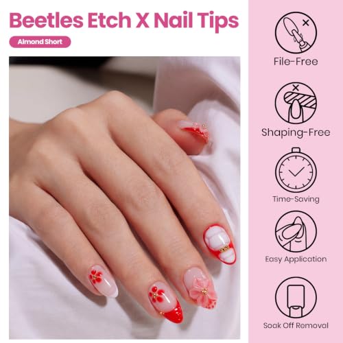 Image of Beetles Short Almond Soft Gel Nail Tips with Blooming Gel, 288PCS