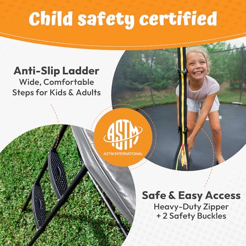 Image of JUMPZYLLA Trampoline Outdoor 8FT 10FT 12FT 14FT 15FT 16FT with Enclosure and Ladder, ASTM Approved Recreational Trampoline for Kids and Adults, Anti-Rust Coated Frame