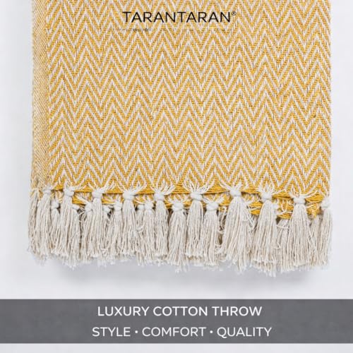 Image of Tarantaran All Season Cotton Weaved Throw Blanket for Bed /Sofa 50x70 INCHES (Yellow)