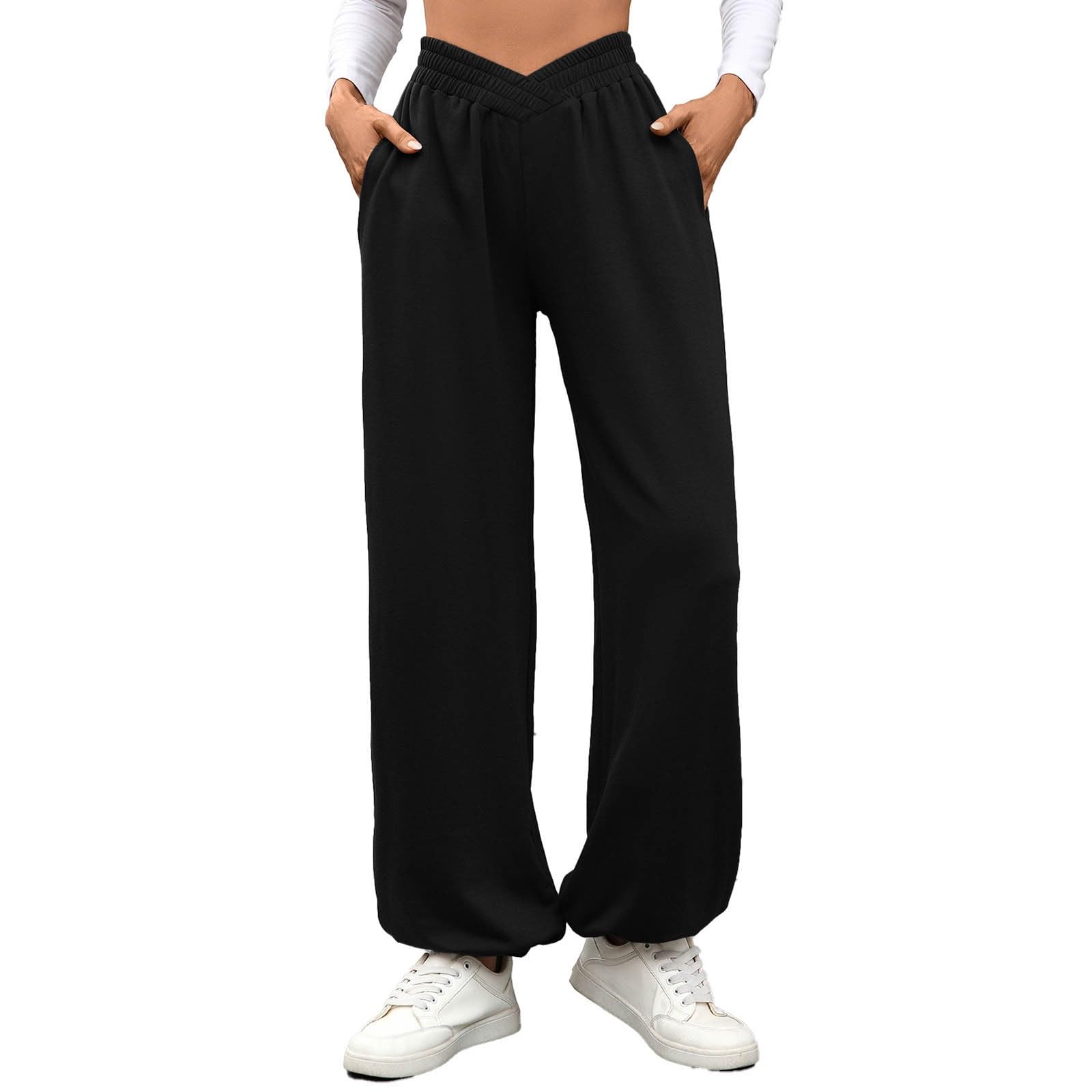 Pantalon confortable pour le quotidien coupe ample taille haute