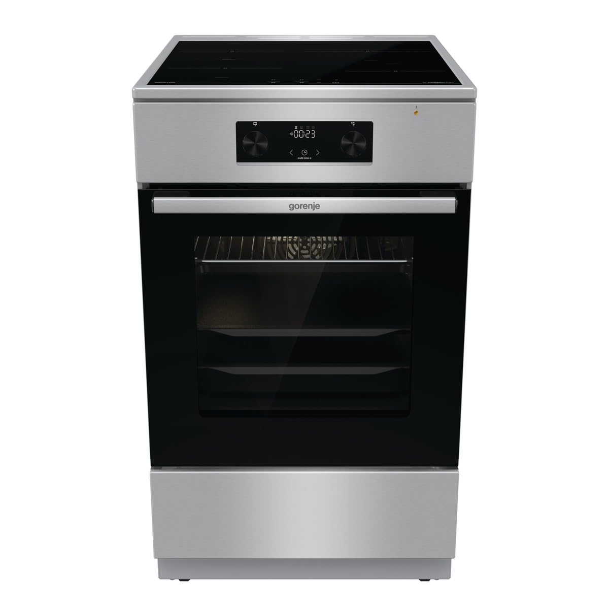 Gorenje GEIT5C61XPG Elektro-Standherd mit Induktionskochfeld, 50cm Breite, 70 L, Pizza Funktion, FrozenBake, AirFry, MultiAir Technologie, HomeMade Backofenform, AquaClean, FastPreheat, Edelstahl