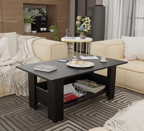 Image of Spyder Craft Gabrial Modern Wooden Coffee Table with Storage| Coffee Table for Living Room Engineered Wood Coffee Table- Black