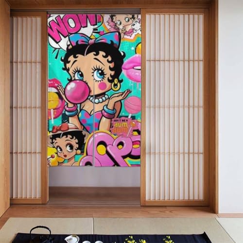 のれん 暖簾 ベティちゃん ベティブープ かわいい 漫画 遮光 カーテン ロング おしゃれ 和風 目隠し 湯のれん 間仕切り リビング 玄関 キッチン 日除け 洗える 86cm×143cm 人気 アニメ