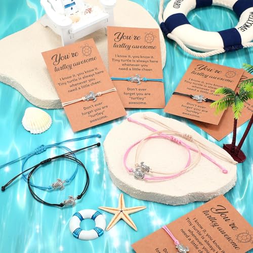 24 Sets Sea Turtle Bracelets for Women with Wish Cards Appreciation Gifts Turtle Charms Bracelets Inspirational Jewelry Gifts for Women Man Friendship Employee2