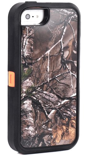CordkingHeavy Dtuy Shockproof Dirtproof Defender Military Hybrid Impact Case for Apple iPhone 5S (not for iPhone 5/5C) - Camoflage Branch on Orange Core