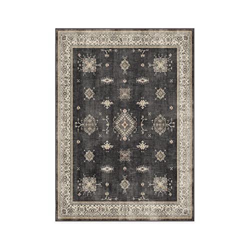 RUGGABLE Washable Vintage Area Rug – Verena Dark Wood 5x7, Stain-Resistant, Non-Slip – Medium Machine Washable Rugs for Living Room, Bedroom, Hallway, Entryway & Office–with Standard Pad