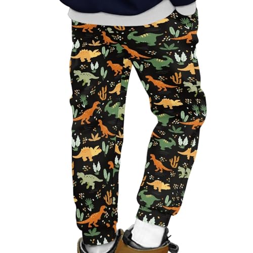 Boys Cartoon Print Dinosaur/Shark/Truck Pattern Lightweight Pants Elastic Belt Sweatpants 4-15T2