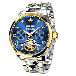 OUPINKE Men’s Watch Automatic 44mm Big Dial Tungsten Steel Strap Date Waterproof Luxury Sapphire Crystal