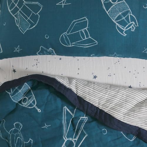 Image of Little Unicorn Toddler Bedding 3-Piece Set | Includes Comforter, Crib Sheet & Pillowcase | Soft & Breathable Muslin Fabric | for Convertible Cribs & Toddler Beds (Blast Off)