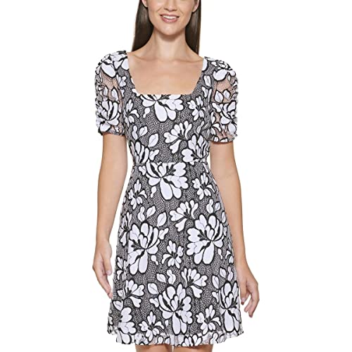 kensie Womens Floral Lace Mini Dress B/W 8 Black/White