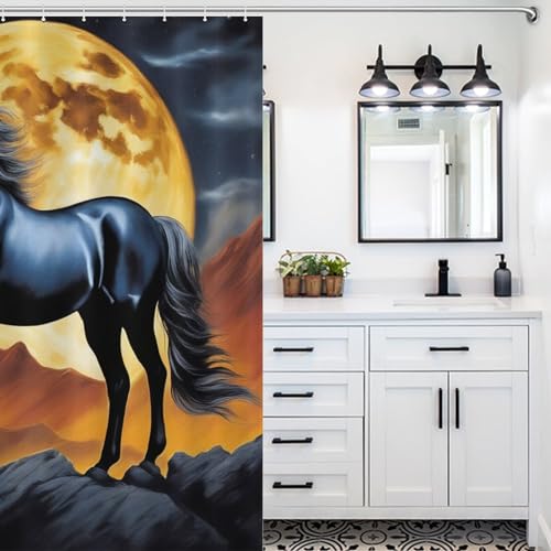Rideau de douche cheval en tissu polyester imperméable lavable 152x183cm - 5