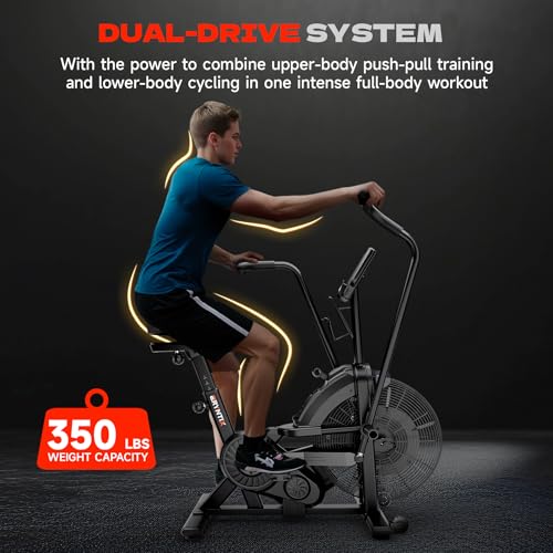 Image of Dual Resistance Air Bike, Magnetic & Air Fan Bike with APP Connection, ISCC PLUS Certified, Dual-Action Handlebars for Home Gym HIIT Cardio Full Body Workout (350LBS Capacity) (Carbon Black)