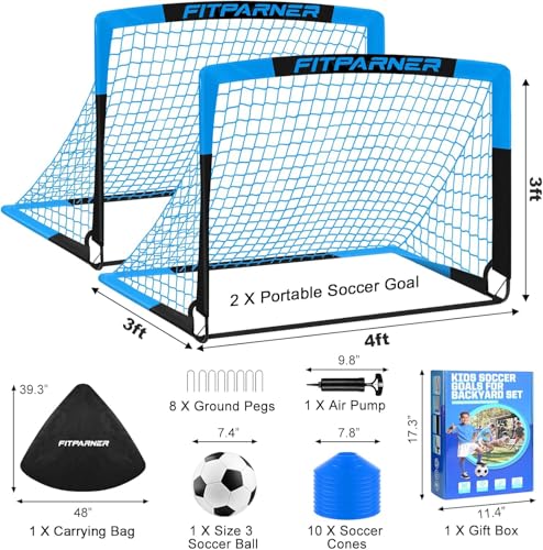 Image of Kids Soccer Goals for Backyard Set - 2 Pack of Portable Pop Up Soccer Nets with Ball,Cones,Complete Training Equipment Kit for Toddler,Youth,Kids Age 3-14,Outdoor Sports Game