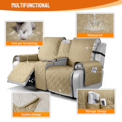 Image of VANSOFY Loveseat Recliner Cover with Console 100% Waterproof Sofa Slipcovers Non-Slip Reclining Couch Cover Split Sofa Covers Furniture Protector for Pets, Dogs(Sand)
