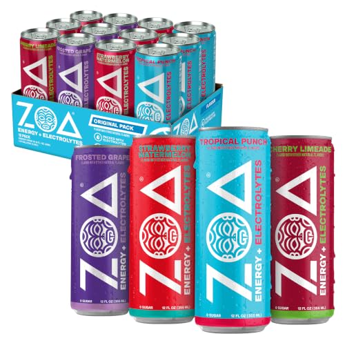 ZOA Zero Sugar Energy Drinks, Variety Pack, 12oz, 12 cans