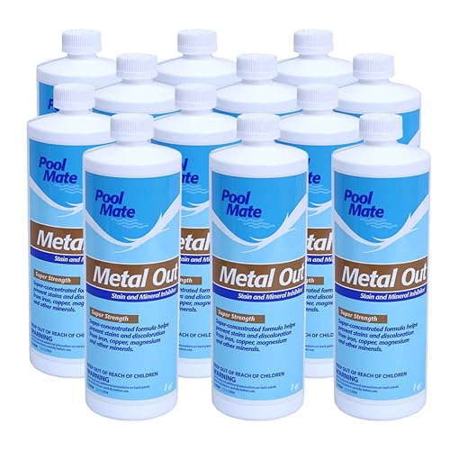 Pool Mate 1-Quart 12-Pack Concentrated Metal Out Stain and Mineral Inhibitor, Pool Metal Remover, Stain Remover, Made in USA