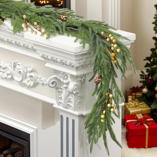 Velasko-6-FT-Norfolk-Pine-Garland-Christmas-Green-Artificial-Real-Touch-Cedar-Garland-Faux-Cedar-with-Lights-for-Table-Wall-Fireplace-Indoor-Outdoor-Decor Velasko 6 FT Norfolk Pine Garland Christmas Green Artificial Real Touch Cedar Garland Faux Cedar with Lights for Table Wall Fireplace Indoor Outdoor Decor