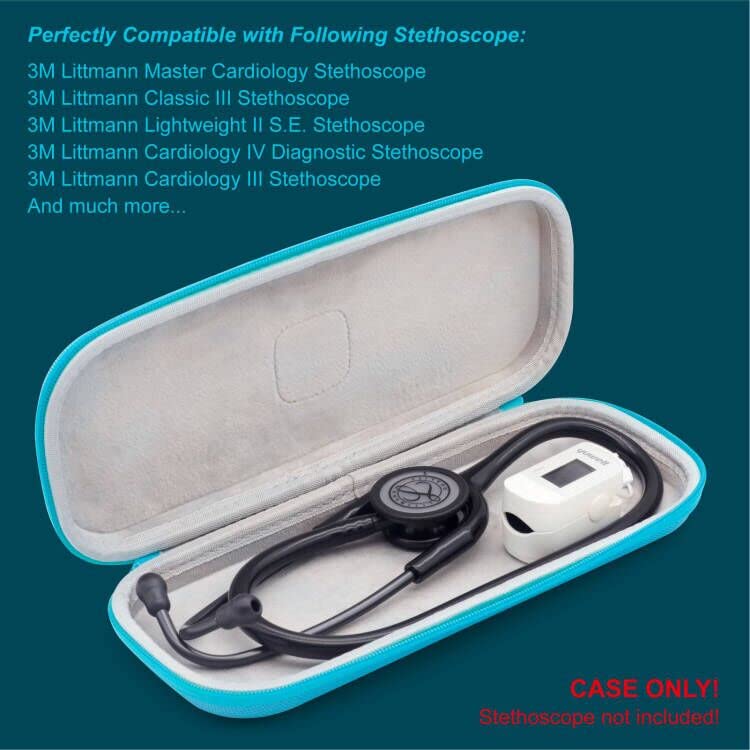 PROHAPI Hard Stethoscope Case, Lightweight Thin Stethoscope Holder Storage Pouch for Littmann Classic III, Lightweight II S.E, Cardiology IV, MDF Acoustica Deluxe Stethoscopes (Light Blue)