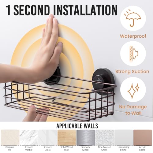 LEVERLOC Shower Caddy Suction Cup with Hooks and Soap Holder, 2 Pack- Brown by LEVERLOC - Used condition - Image 2