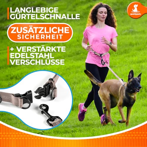 Joggingleine für Hunde zum Laufen, Joggen, Wandern | 2 in 1 Joggingleine und Normale Hundeleine für Große und Mittelgroße Hunde mit Doppelgriff | Bauchgurt Hundeleine