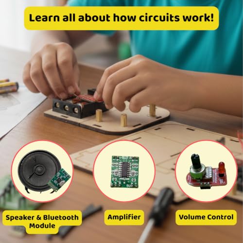 Image of Wireless (Bluetooth) Speaker | DIY Electronic, Robotics Kit | Science Project Kit for Girls & Boys | Best Gift for Boys and Girls Age 8, 9, 10, 11, 12, 13, 14 Years (Wood)