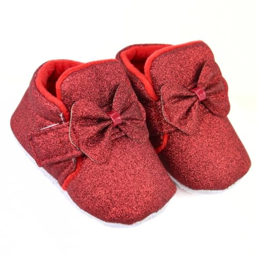 Image of Neska Moda 6 To 12 Months Baby Girls Cotton Hook & Loop Bow Booties -BT1766
