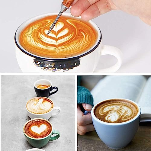 TOPPROSPER Stainless Steel Coffee Art Pen Coffee Fancy Stitch Barista Tool Coffee Latte Needle with Wood Handle Stainless Steel Coffee Fancy Needle Latte Art Pen for DIY Coffee... - Image 2
