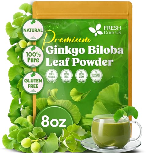 Image of FRESHDRINKUS, Premium 8oz Ginkgo Biloba Leaves Powder, 100% Natural & Pure, Herbal Tea, No Sugar, No Caffeine, No Gluten, Vegan.