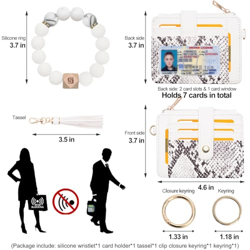 Image of COOLANS Silicone Bracelet Wristlet Wallet Credit Card Holder RFID,ID Window,Key Ring Tassel,Slim Wallet Women Keychain Purse