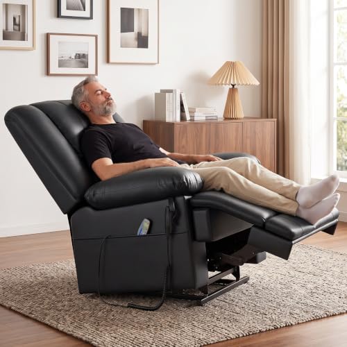 Image of Couchus Large Dual Motor Power Lift Recliner Chair with Massage and Heat for Elderly People, Infinite Position, USB Ports and Remote Control, Breathable PU Leather (Black)